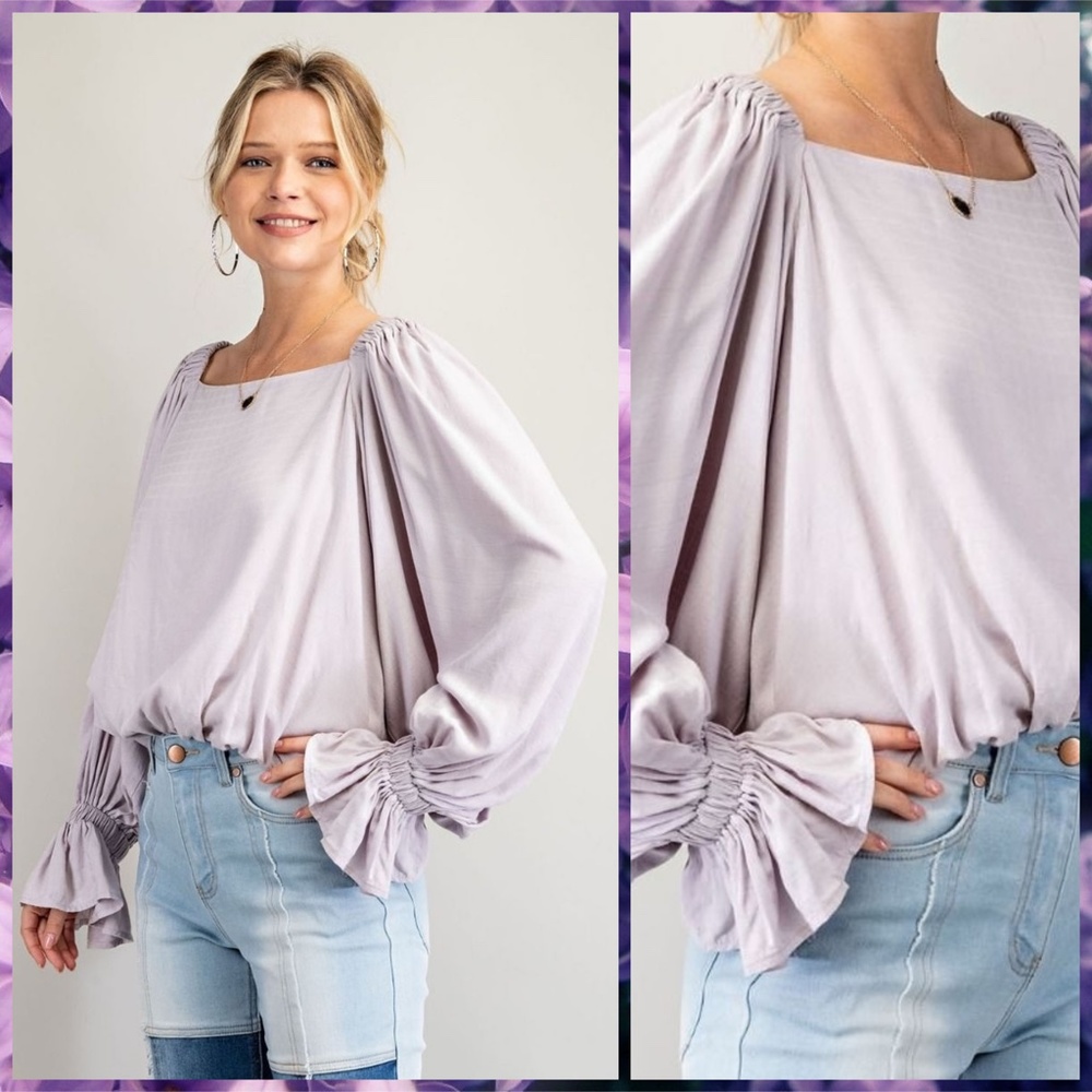 NWT EASEL Sexy Open Back Top WTie,Square Neck,Exaggerated Sleeves, Ruffled Cuffs - Picture 2 of 16